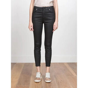 SCHOEN BY YU Ingenue Jeans Womens 25 Sharkskin Coated Black Ankle Zip